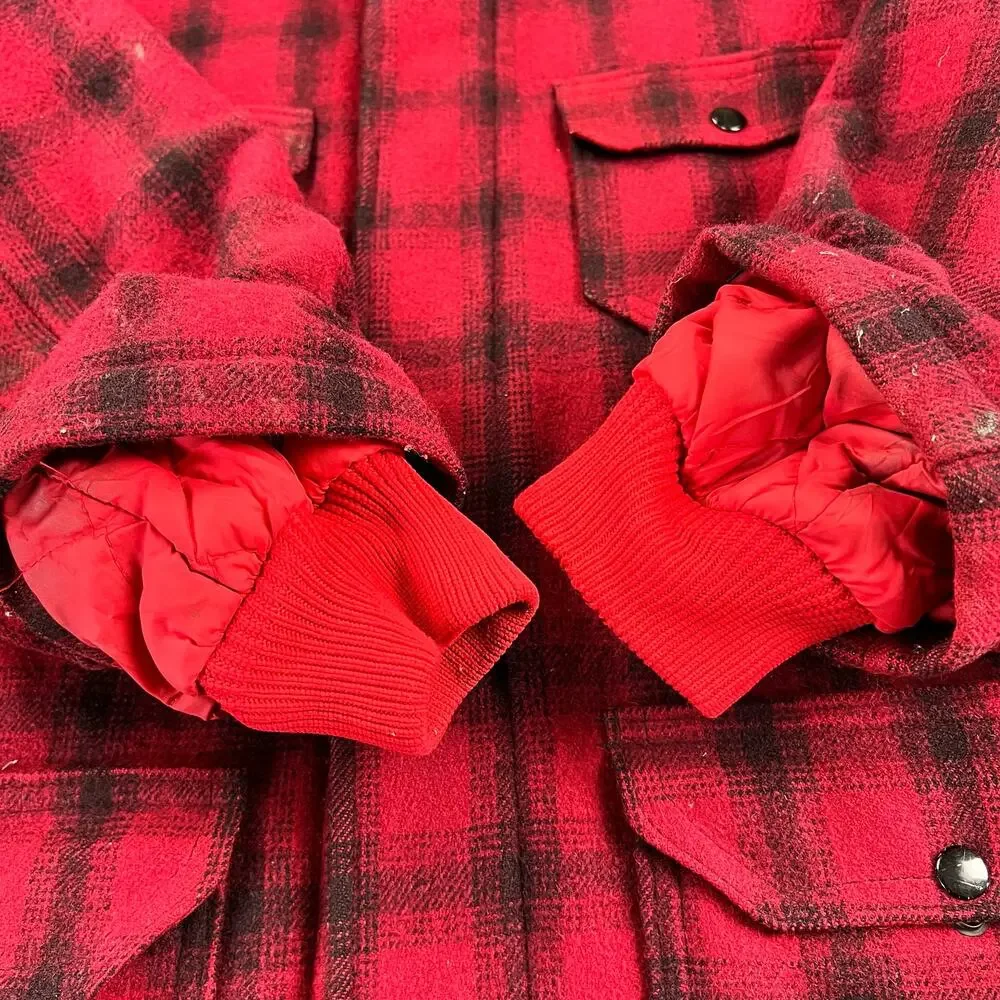 Woolrich Vintage Red Buffalo Plaid Hunting Jacket Size 44 Wool Field Coat SZ L